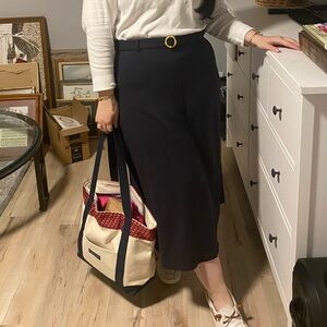 SAG HARBOR WMNS XL Navy Blue Midi A- Line Skirt w/ belt & bamboo buckle